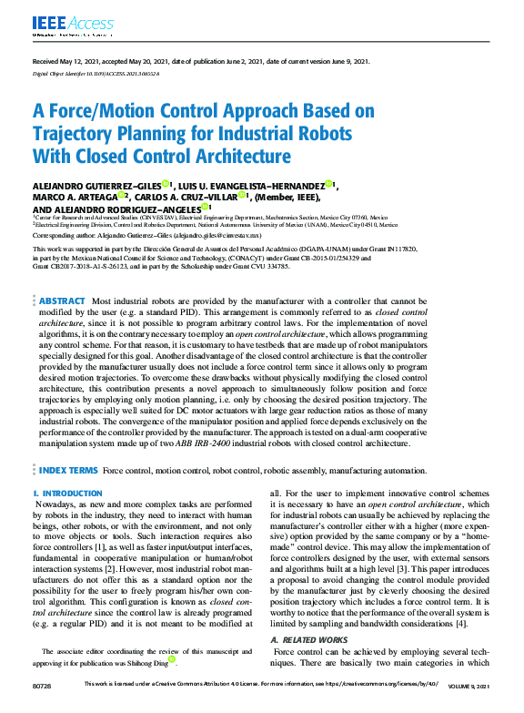 (PDF) A Force/Motion Control Approach Based on Trajectory Planning for ...