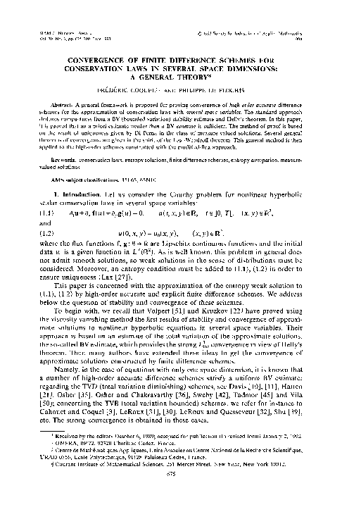 (PDF) Convergence of Finite Difference Schemes for Conservation Laws in ...