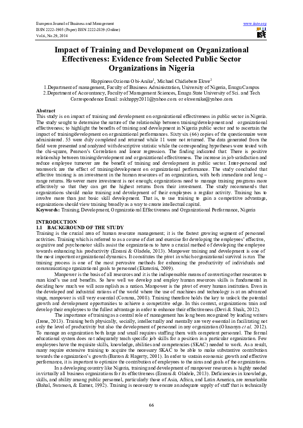 (PDF) Impact of Training and Development on Organizational ...