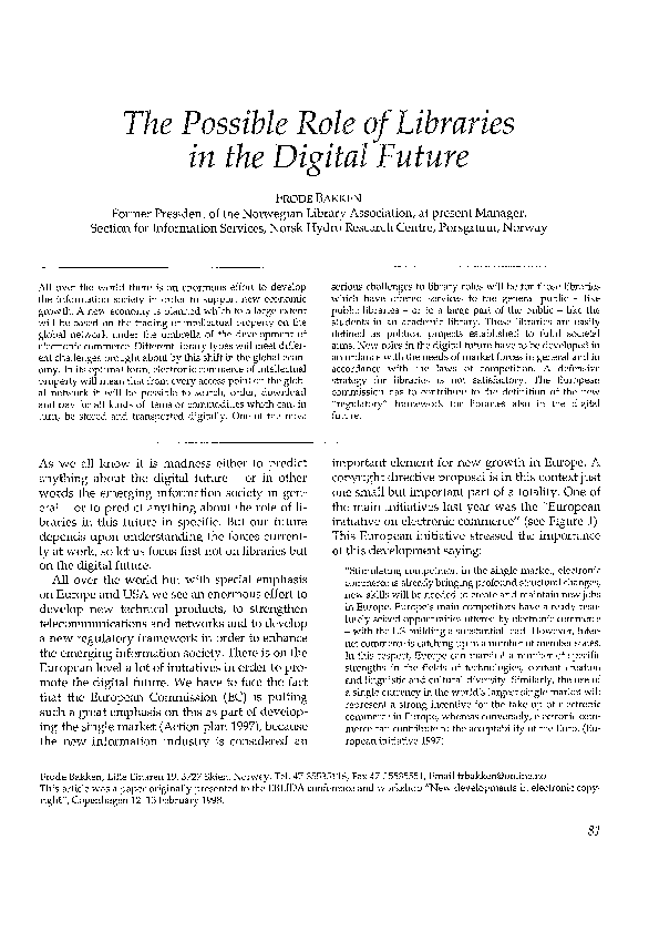 (PDF) The Possible Role of Libraries in the Digital Future