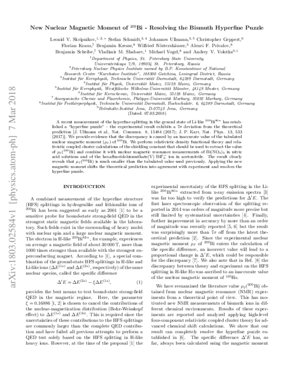 (PDF) New Nuclear Magnetic Moment of ^{209}Bi: Resolving the Bismuth ...