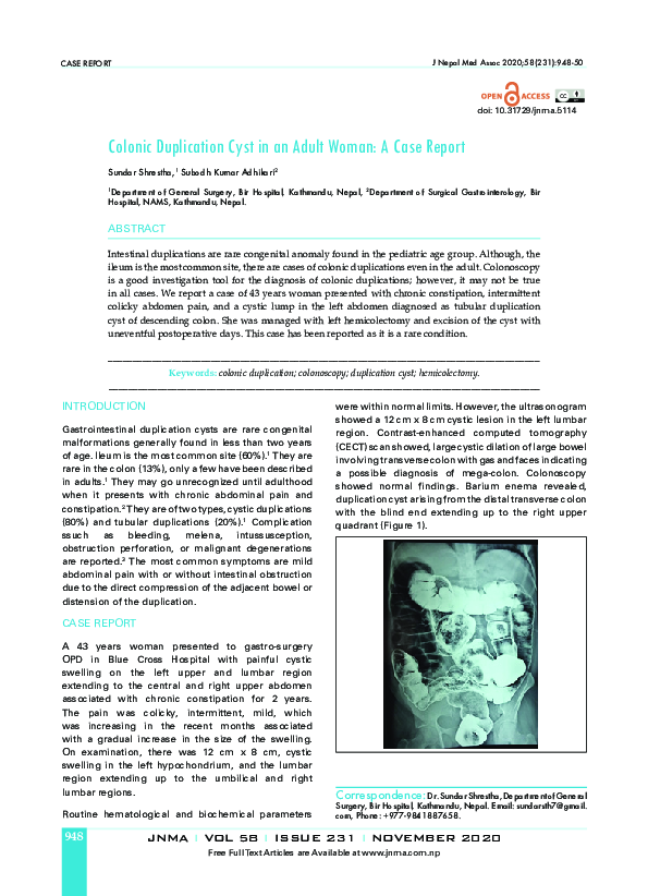 (PDF) Colonic Duplication Cyst in an Adult Woman: A Case Report