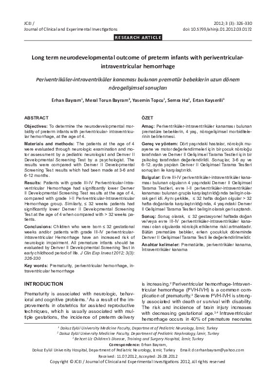 (PDF) Long term neurodevelopmental outcome of preterm infants with ...
