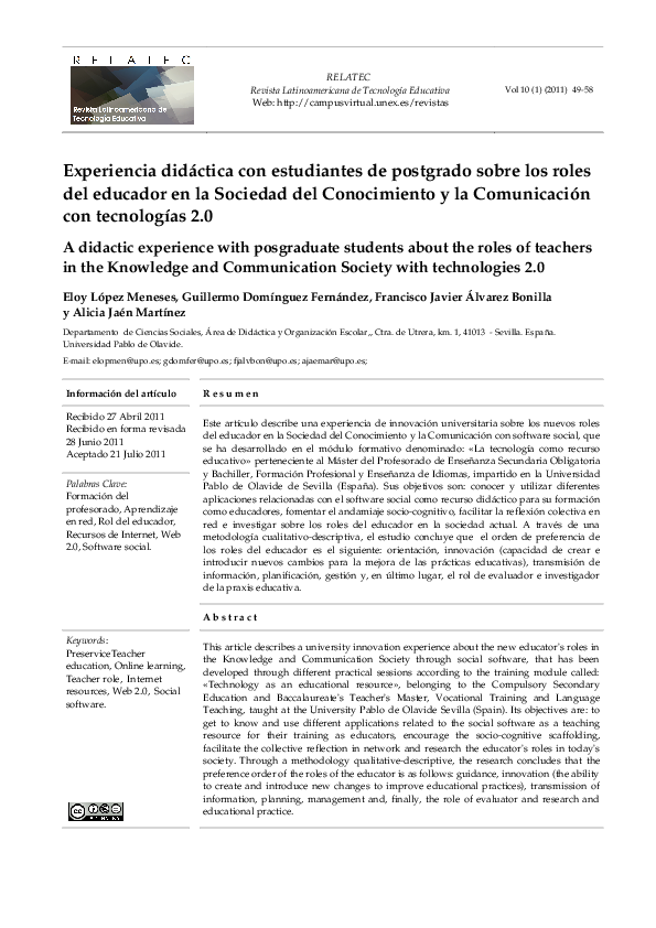 (PDF) A didactic experience with posgraduate students about the roles ...