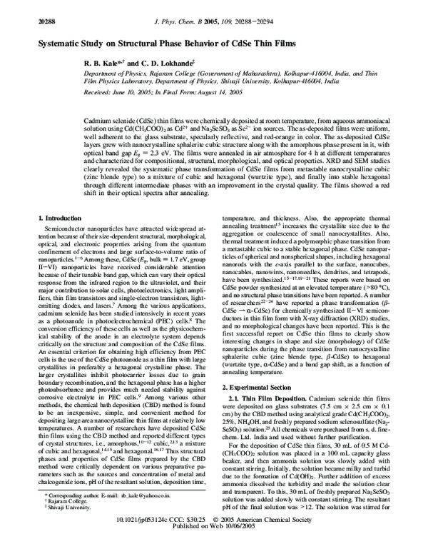 (PDF) Systematic Study on Structural Phase Behavior of CdSe Thin Films