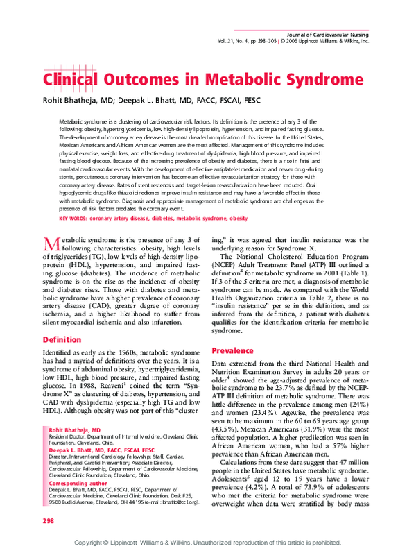 (PDF) Clinical Outcomes in Metabolic Syndrome