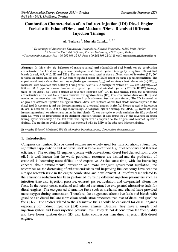 (PDF) Combustion Characteristics of an Indirect Injection (IDI) Diesel ...