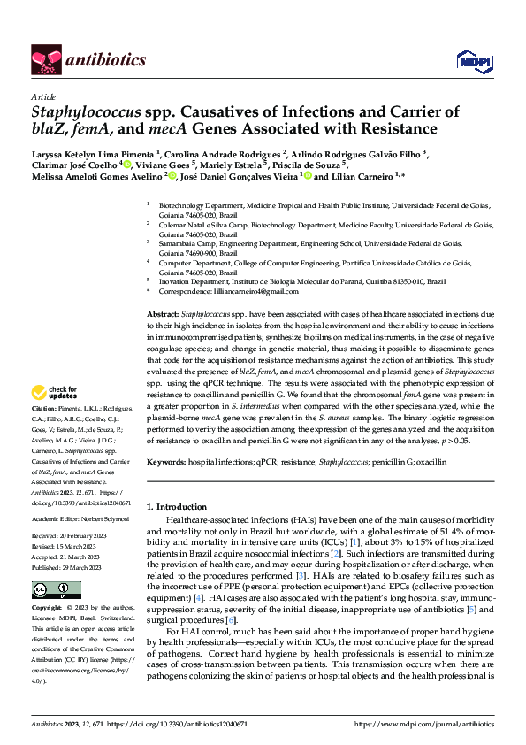 (PDF) Staphylococcus spp. Causatives of Infections and Carrier of blaZ