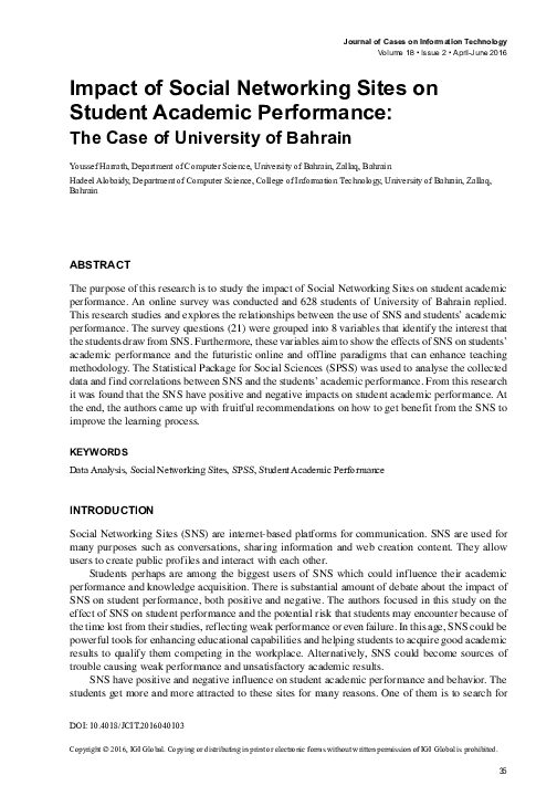 (PDF) Impact of Social Networking Sites on Student Academic Performance