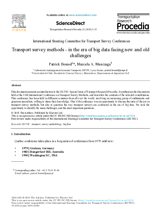 (PDF) Transport survey methods - in the era of big data facing new and ...