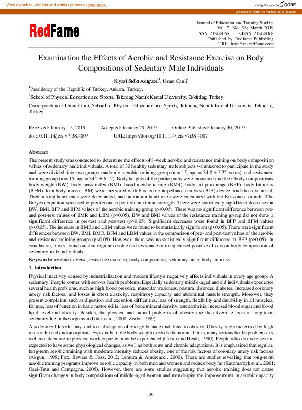 (PDF) Examination the Effects of Aerobic and Resistance Exercise on ...