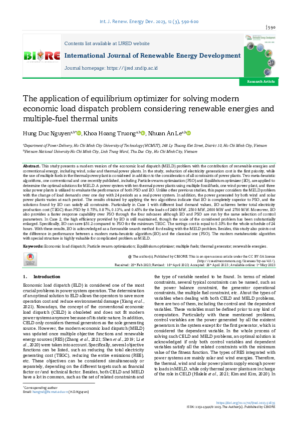 (PDF) The application of equilibrium optimizer for solving modern ...