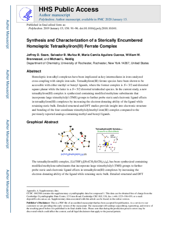 (PDF) Synthesis and characterization of a sterically encumbered ...