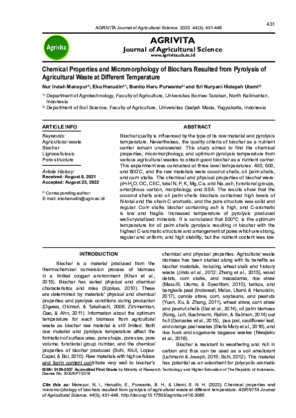 (PDF) Chemical Properties and Micromorphology of Biochars Resulted from ...