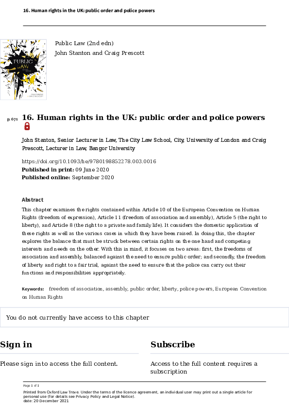 (PDF) 16. Human rights in the UK: public order and police powers