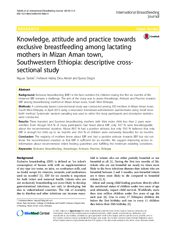 (PDF) Knowledge, attitude and practice towards exclusive breastfeeding ...