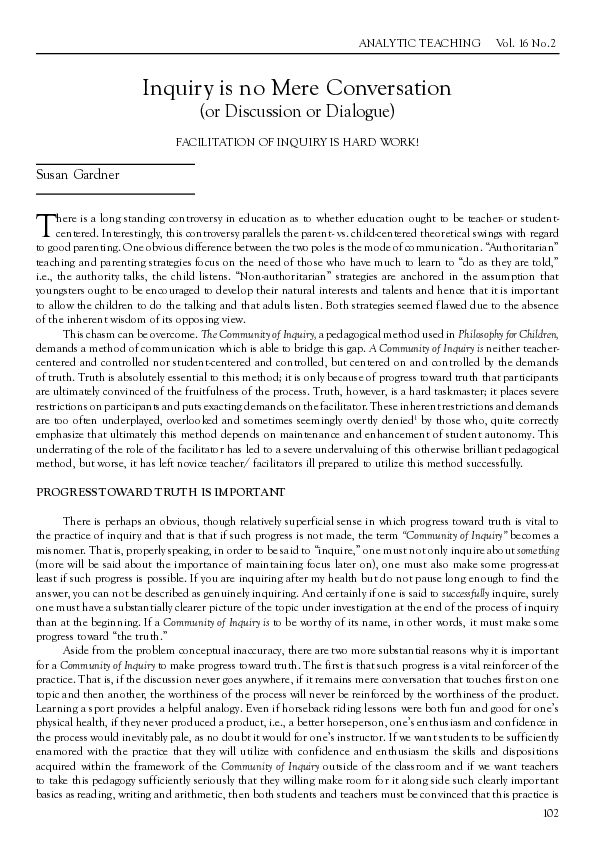 (PDF) Inquiry is no Mere Conversation (or Discussion or Dialogue ...