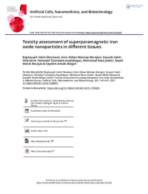 (PDF) Toxicity assessment of superparamagnetic iron oxide nanoparticles ...