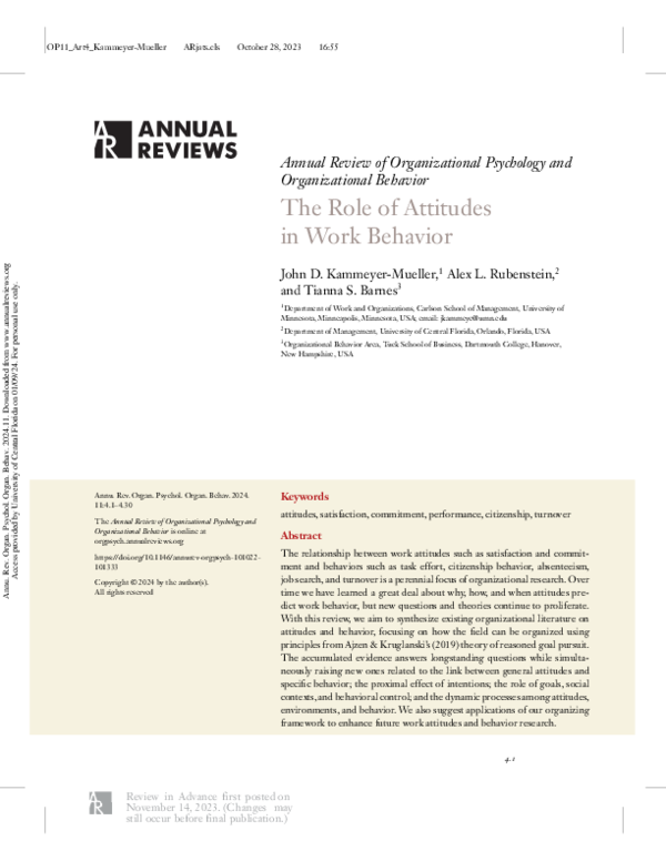 (PDF) The Role of Attitudes in Work Behavior