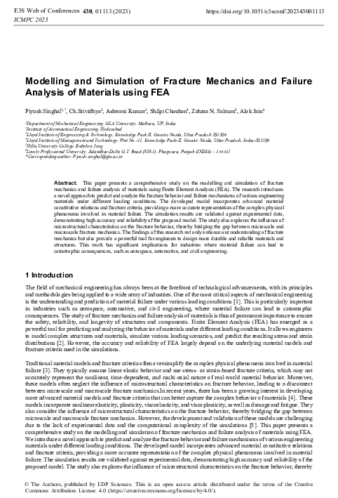 (PDF) Modelling and Simulation of Fracture Mechanics and Failure ...