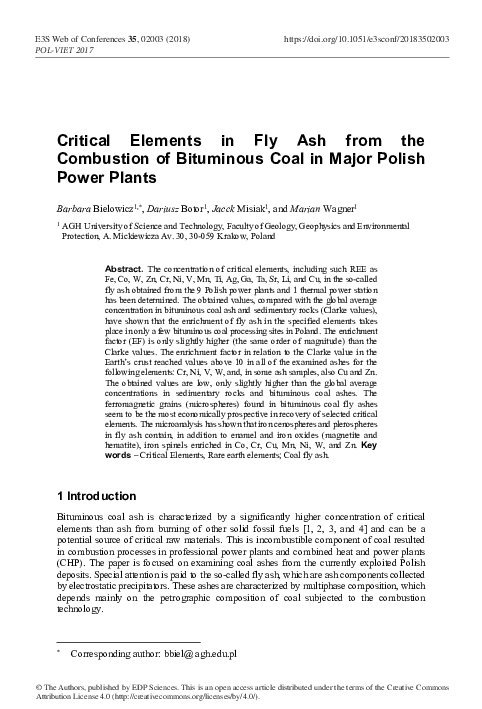 (PDF) Critical Elements in Fly Ash from the Combustion of Bituminous ...