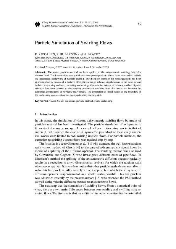 (PDF) Particle Simulation of Swirling Flows