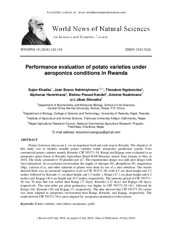 (PDF) Performance evaluation of potato varieties under aeroponics ...