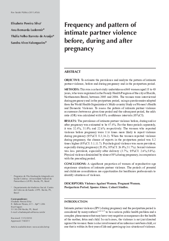 (PDF) Frequency and pattern of intimate partner violence before, during ...