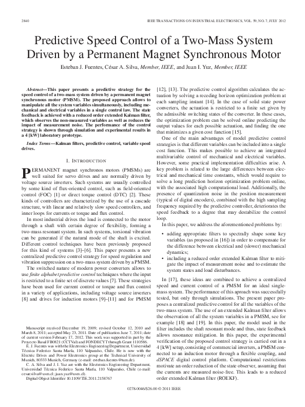 (PDF) Predictive Speed Control of a Two-Mass System Driven by a ...