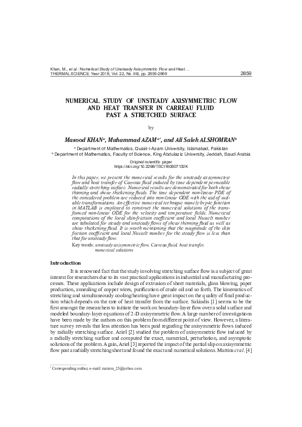 (PDF) Numerical study of unsteady axisymmetric flow and heat transfer ...