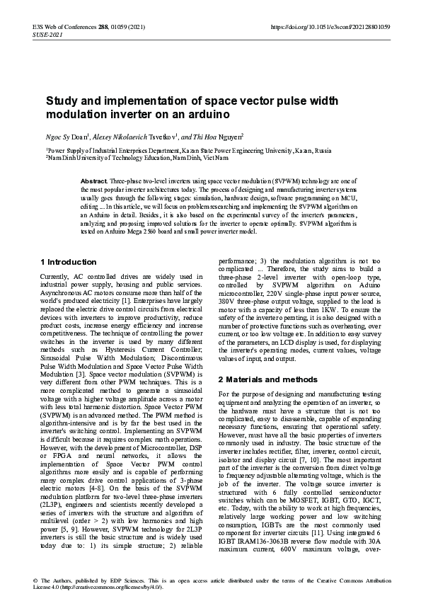 (PDF) Study and implementation of space vector pulse width modulation ...