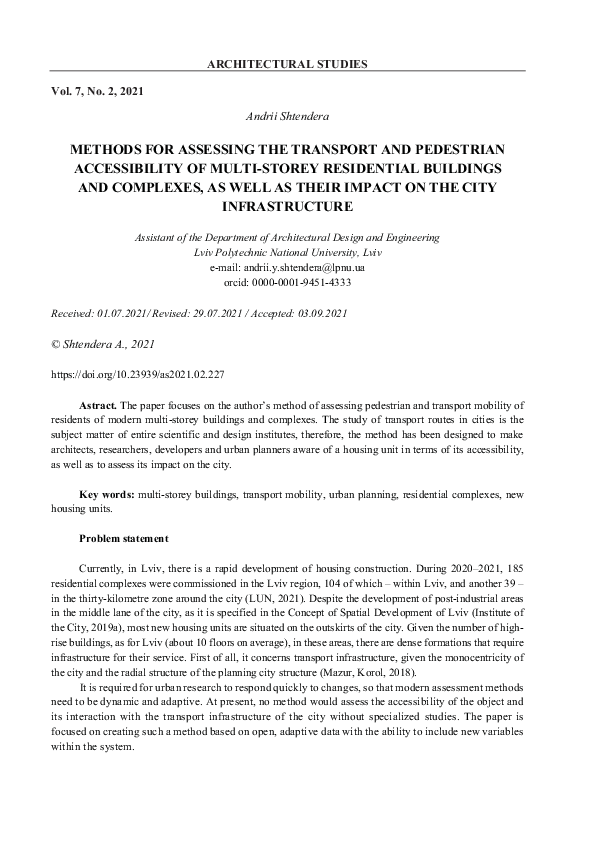 (PDF) Methods for Assessing the Transport and Pedestrian Accessibility ...