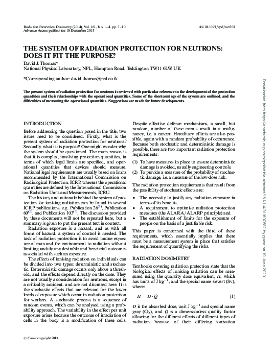 (PDF) The system of radiation protection for neutrons: does it fit the ...