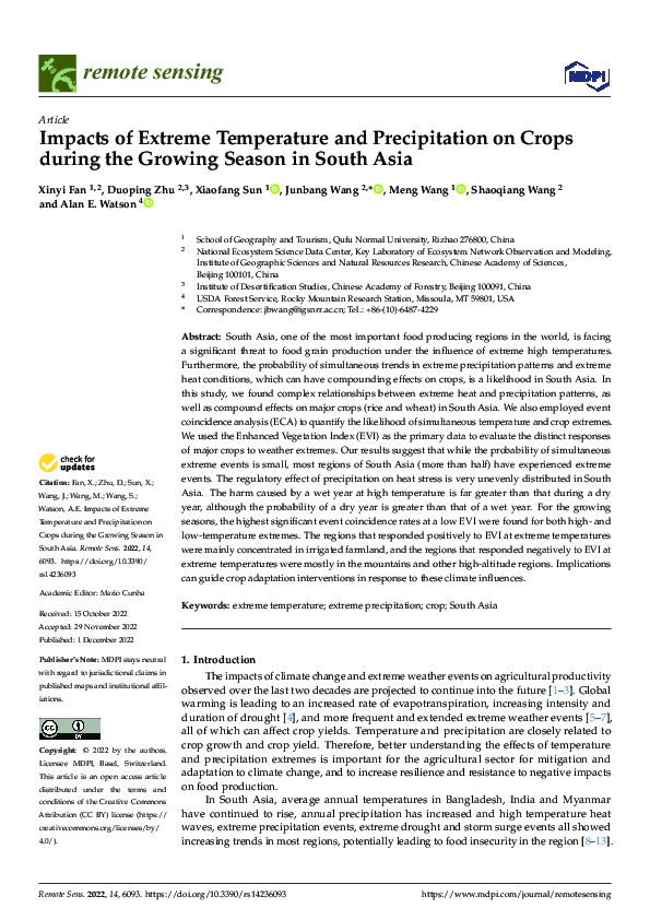 (PDF) Impacts of Extreme Temperature and Precipitation on Crops during ...