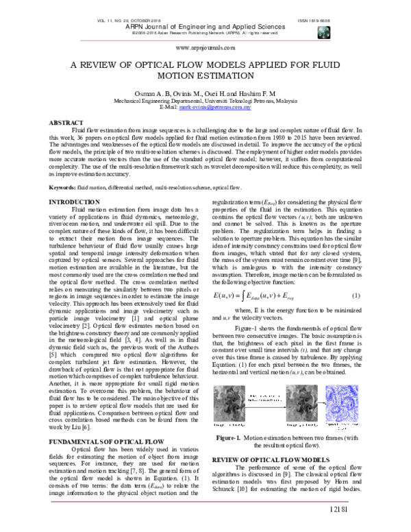 (PDF) A review of optical flow models applied for fluid motion estimation