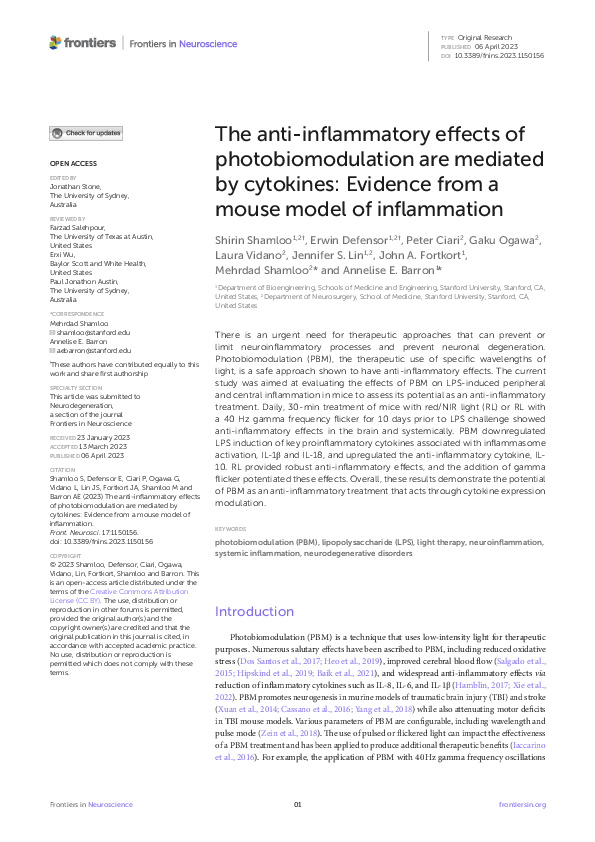 (PDF) The anti-inflammatory effects of photobiomodulation are mediated ...