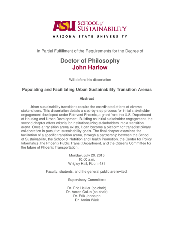 (PDF) Populating and Facilitating Urban Sustainability Transition Arenas