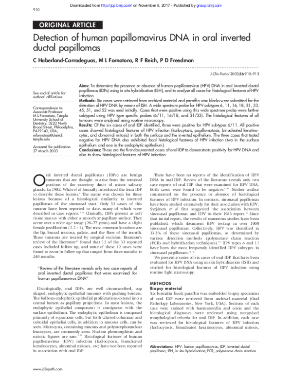 (PDF) Detection of human papillomavirus DNA in oral inverted ductal ...