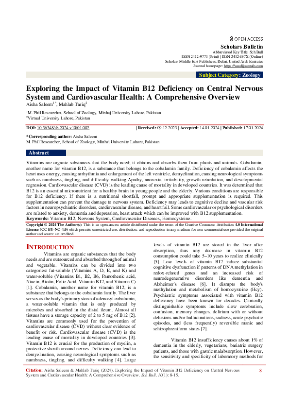 (PDF) Exploring the Impact of Vitamin B12 Deficiency on Central Nervous ...