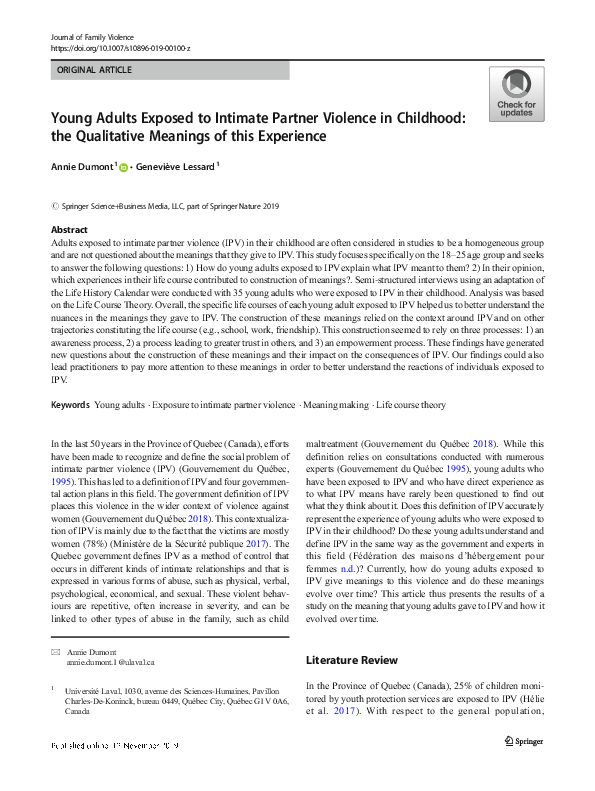 (PDF) Young Adults Exposed to Intimate Partner Violence in Childhood ...