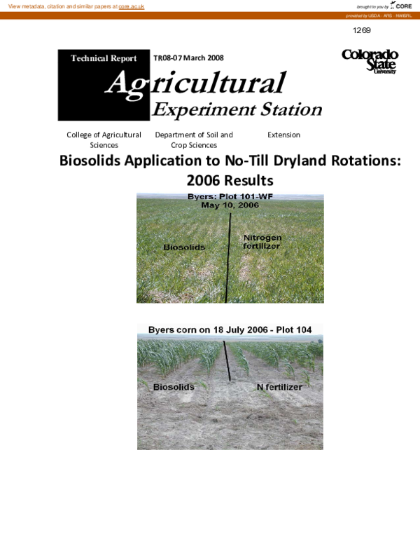 (PDF) Biosolids application to no-till dryland and crop rotations: 2006 ...