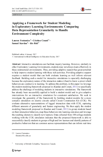 (PDF) Applying a Framework for Student Modeling in Exploratory Learning ...