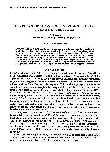 (PDF) THE EFFECT OF TETANUS TOXIN ON MOTOR NERVE ACTIVITY IN THE RABBIT ...