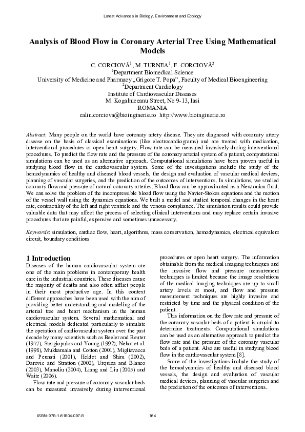 (PDF) Analysis of Blood Flow in Coronary Arterial Tree Using ...