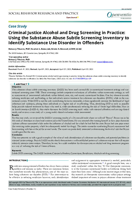 (PDF) Criminal Justice Alcohol and Drug Screening in Practice: Using ...
