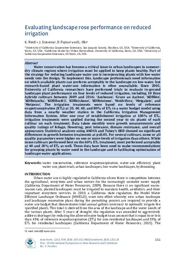 (PDF) Evaluating landscape rose performance on reduced irrigation