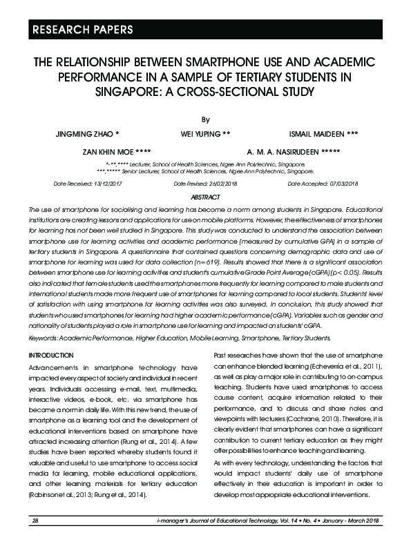 (PDF) The Relationship Between Smartphone Use and Academic Performance ...