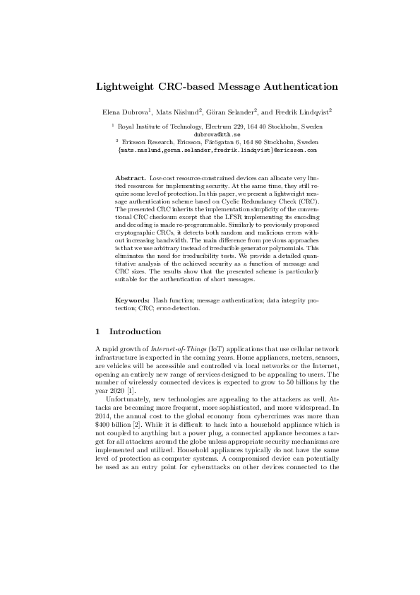 (PDF) Lightweight CRC-based Message Authentication