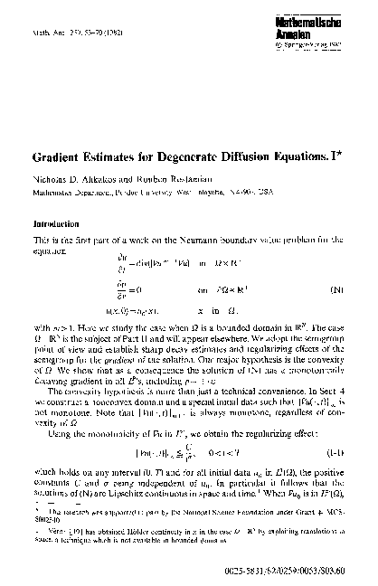 (PDF) Gradient estimates for degenerate diffusion equations. I