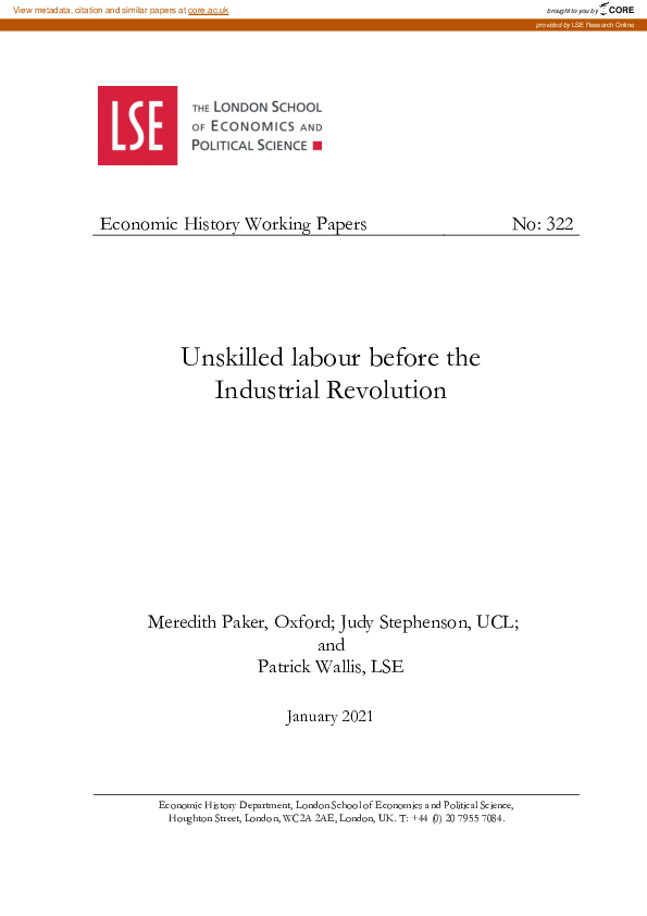 (PDF) Unskilled labour before the Industrial Revolution